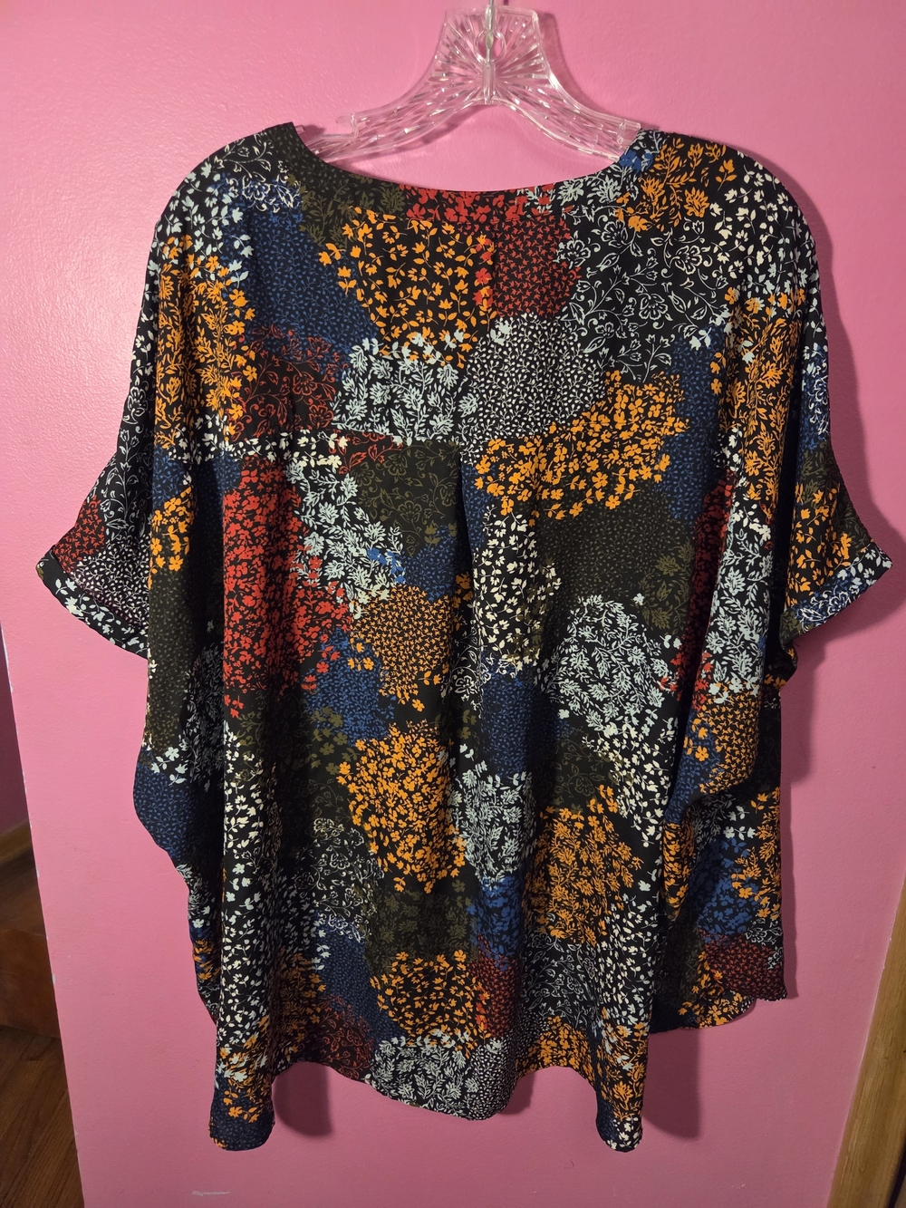 Maurices Multi Floral Patchwork V-Neck Blouse with Zip Detail - Picture 5 of 5